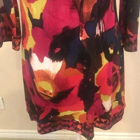 Alfani Floral Multicolor 3/4 Bell Sleeve Mini Dress with Abstract Trim-Size XS - Picture 5 of 11
